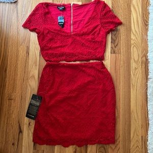 Bebe red two piece skirt and top